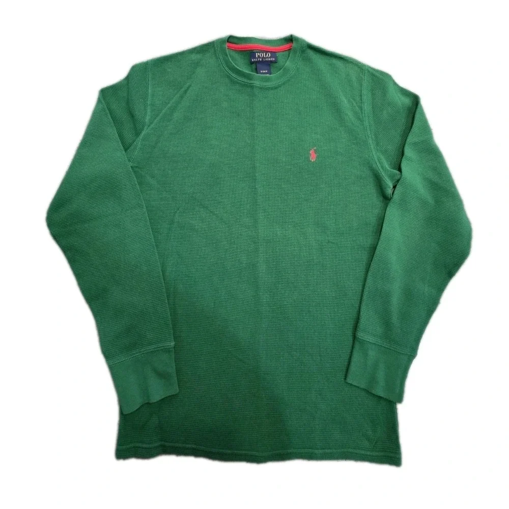 POLO Ralph Lauren Men‎  Waffle Knit Green Long Sleeve Thermal Shirt Small Henley